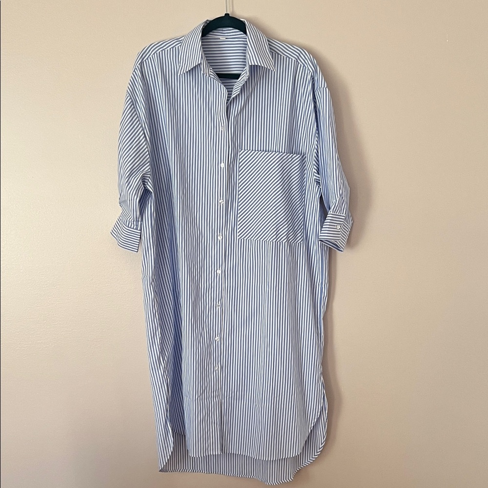 Chic Blue Striped Button-Down Dress